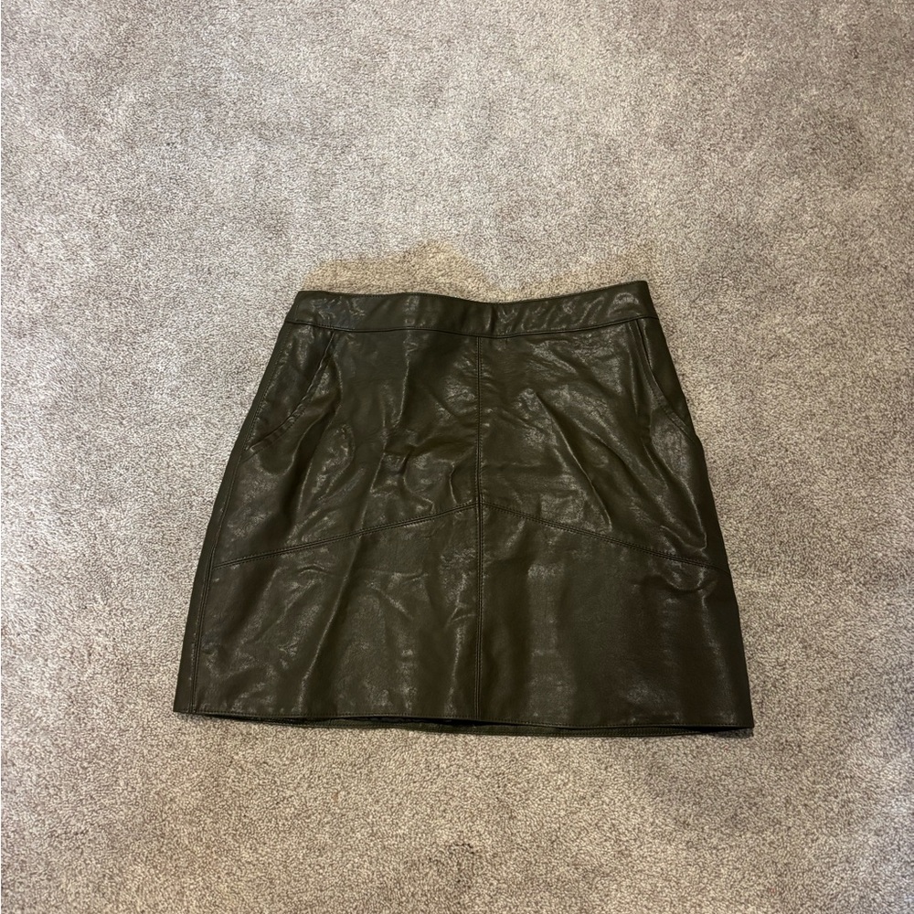 Lulu's Dark Green Mini Leather Skirt